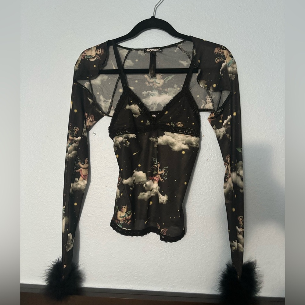 Dolls Kill Black Angel Print Camisole